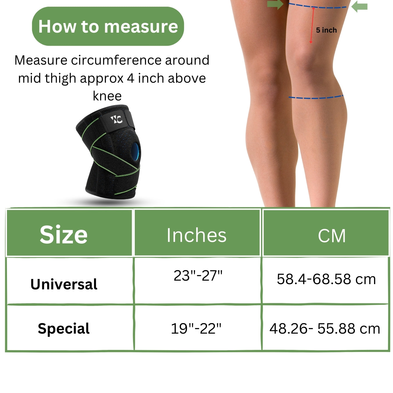 Wonder Care Neoprene Blend Adjustable Knee Support With Anti-Slip Silicon Strip,Breathable Patella Knee Brace Cap For Pain Relief,Sports,Arthritis Protection For Men & Women Free Size (1 Piece)