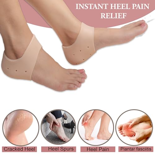 Wonder Care Pair of 1 & 2 Silicone Heels Protectors for Moisturizing Heels, Cracked Heel Protection, Relief Blister, Heel Spurs, and Plantar Fascitis Wrap| Heel Gel Socks| Stretchable| Unisex, Beige