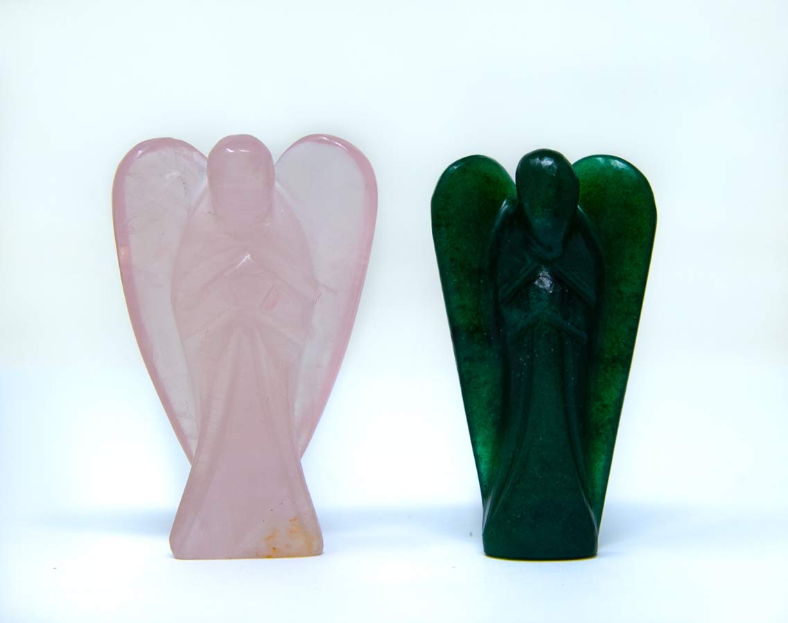 1Green Jade Angel+1Rose Quartz Angel