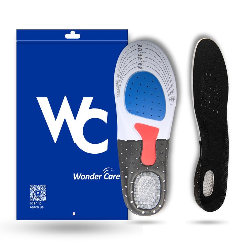 Wonder Care 1 Pair Trimmable Shoe Inserts for Men and Women, Silicone Gel Insoles| Shoe Pads for Sport Running| Shoe Inserts Pad |Shock Absorption Orthotics with a massaging insole(Size-9.5-15.5 UK)