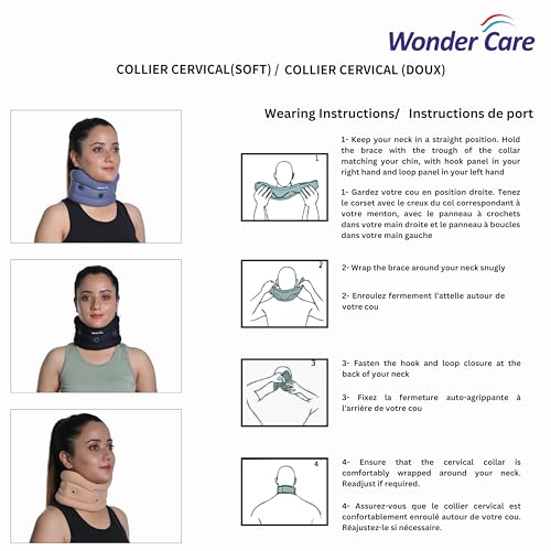 Wonder Care Soft Neck Brace Cervical Collar, Adjustable Collar Neck Support Brace for Sleeping, Neck Brace for Neck Pain and Support for Women & Men, Breathable Material for Home Office Travel