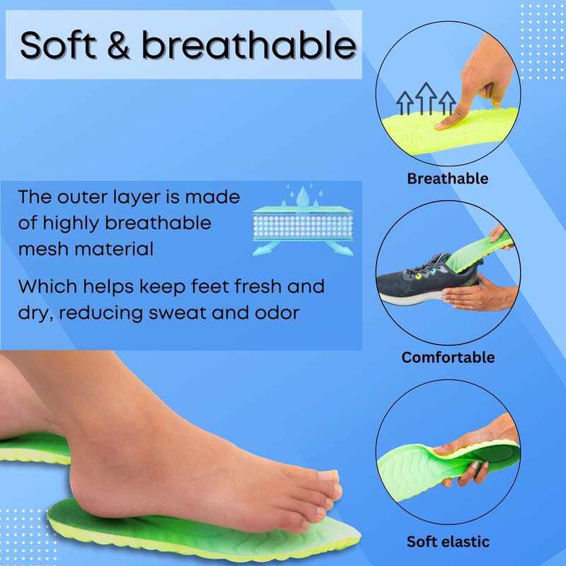 Wonder Care Memory Foam Shoe Insoles For Women Shock Absorbing Sports Shoe Insoles For Men And Women Cuttable Soft Breathable Honeycomb Orthotic Replacement Inserts