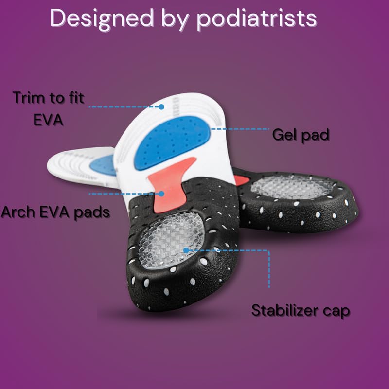 Wonder Care 1 Pair Trimmable Shoe Inserts for Men and Women, Silicone Gel Insoles| Shoe Pads for Sport Running| Shoe Inserts Pad |Shock Absorption Orthotics with a massaging insole(Size-9.5-15.5 UK)