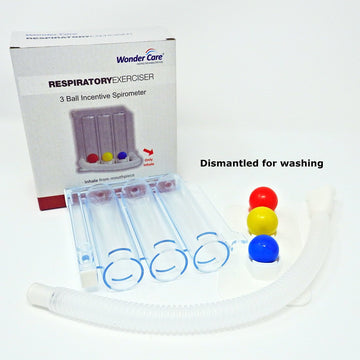Wonder Care- Deep Breathing Lung Exerciser - 3 Balls Incentive Spirometer - Small and Washable