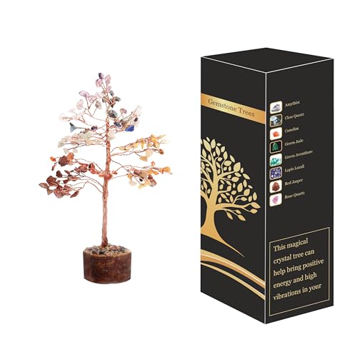 Wonder Care Seven Chakra Natural Healing Reiki Crystal Bonsai Lucky Money Tree for Happiness, Wealth and Prosperity Feng Shui Home Office Decor Spiritual Gift