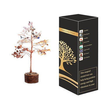 Wonder Care Seven Chakra Natural Healing Reiki Crystal Bonsai Lucky Money Tree for Happiness, Wealth and Prosperity Feng Shui Home Office Decor Spiritual Gift