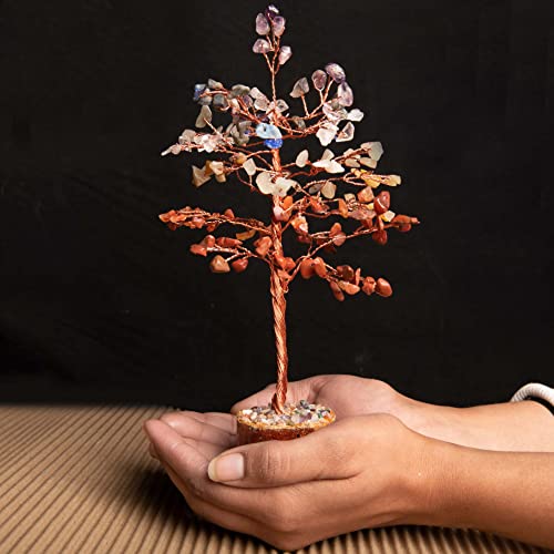 Wonder Care Seven Chakra Natural Healing Reiki Crystal Bonsai Lucky Money Tree for Happiness, Wealth and Prosperity Feng Shui Home Office Decor Spiritual Gift