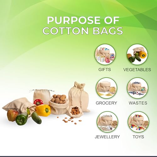 Wonder Care Reusable cotton bags small drawstring pouch cotton cloth bag -Muslin Bags with Drawstring Canvas drawstring bags small- sachet bags Reusable small cloth bags Pouch for Party Home Supplies