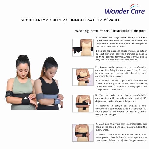 Wonder Care-Left Right Shoulder Immobilizer Arm Sling Elastic Brace for Clavicle Collar Bone Dislocation Subluxation Shoulder stabilizer Compression Brace After Rotator Cuff Surgery - Black