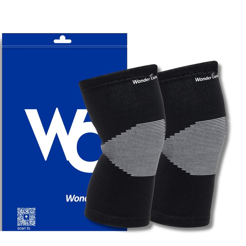 Wonder Care Black Bamboo Knee Sleeves for Men/Women, Knee Support for Running, Gym, Badminton, Sports, Compression Knee Sleeves | Perfect Knee Brace for Knee Pain and Enhanced Comfort - 1 Pair(XL)