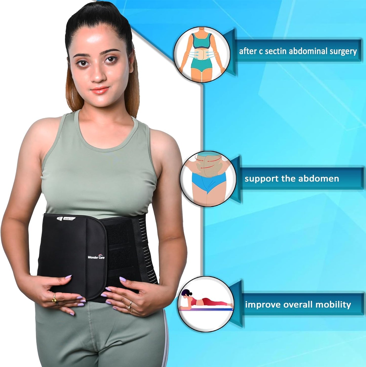 Wonder Care Abdominal Belt after delivery Medium| Kamar belt for women | Belt for back pain relief Women & Men | waist belt for men & women