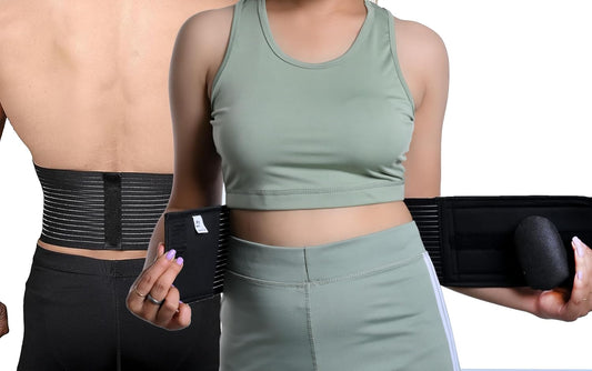Wonder Care Polyester, Umbilical Black Hernia Belt Pain Relief Support Brace With 1 Removable Compression Pad For Men & Women
