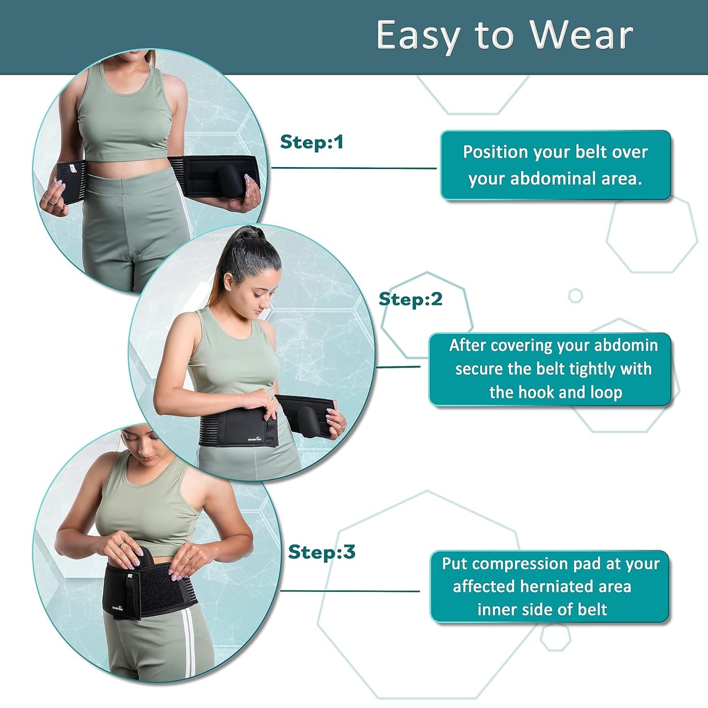 Wonder Care Polyester, Umbilical Black Hernia Belt Pain Relief Support Brace With 1 Removable Compression Pad For Men & Women
