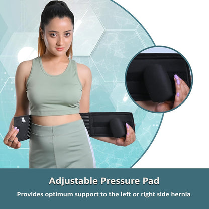 Wonder Care Polyester, Umbilical Black Hernia Belt Pain Relief Support Brace With 1 Removable Compression Pad For Men & Women