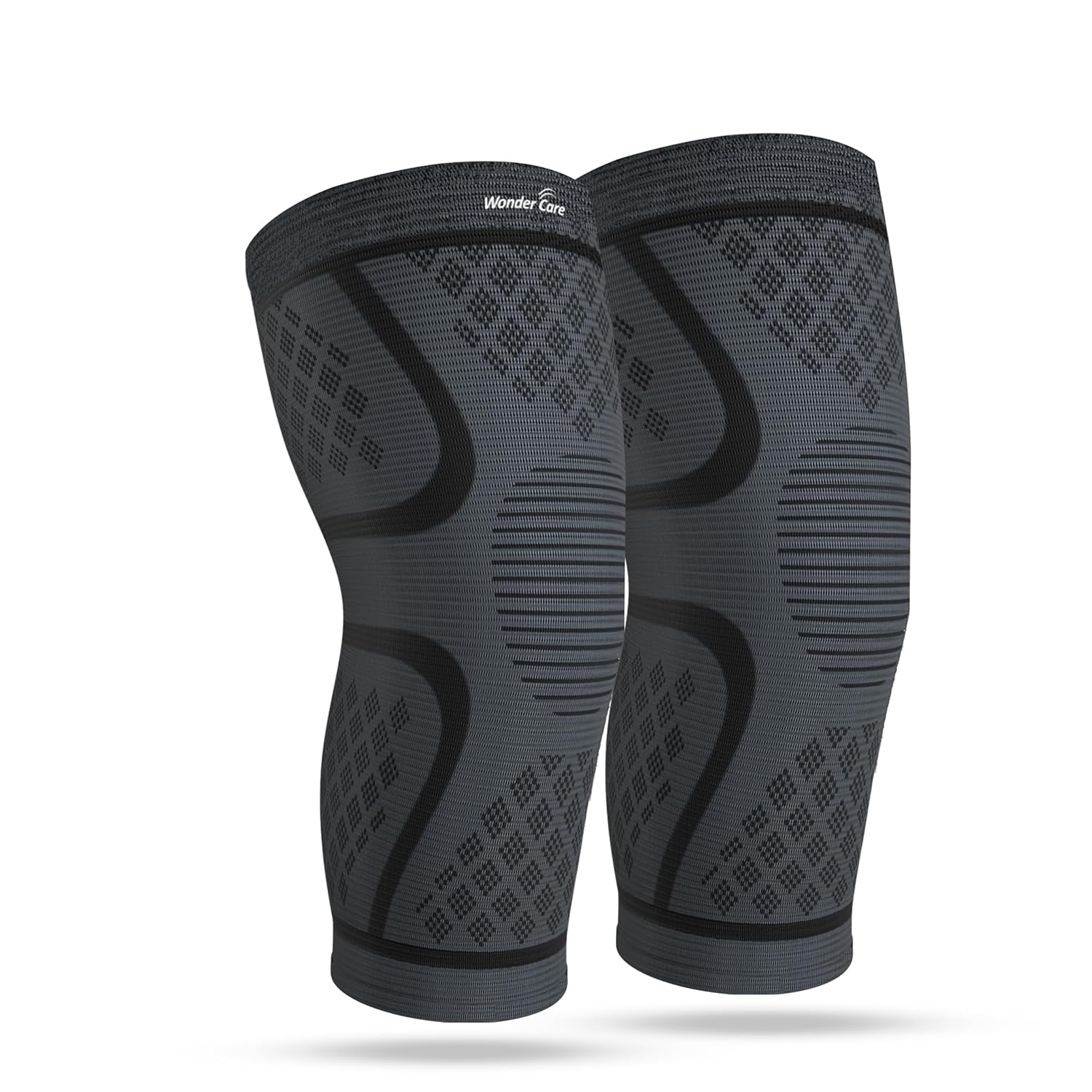 Wonder Care pack of 2 Knee Sleeve Knee Brace Compression Knee Sleeve For Men And Women Knee Support Running Knee Sleeve Workout Knee Sleeve Gym Hiking Sports Running Gym [Grey-Black, M 1 Pair(2pcs)]
