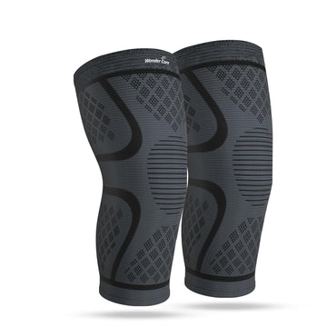 Wonder Care pack of 2 Knee Sleeve Knee Brace Compression Knee Sleeve For Men And Women Knee Support Running Knee Sleeve Workout Knee Sleeve Gym Hiking Sports Running Gym [Grey-Black, M 1 Pair(2pcs)]