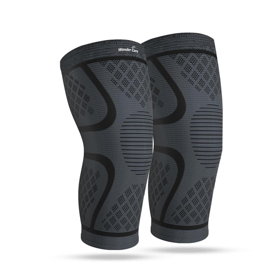 Wonder Care pack of 2 Knee Sleeve Knee Brace Compression Knee Sleeve For Men And Women Knee Support Running Knee Sleeve Workout Knee Sleeve Gym Hiking Sports Running Gym [Grey-Black, M 1 Pair(2pcs)]