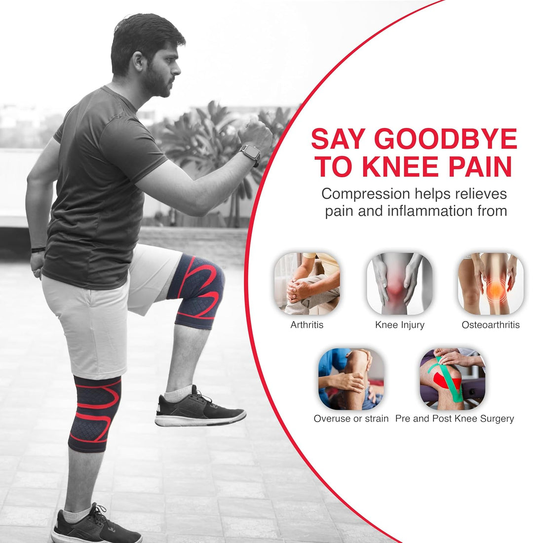 Wonder Care pack of 2 Knee Sleeve Knee Brace Compression Knee Sleeve For Men And Women Knee Support Running Knee Sleeve Workout Knee Sleeve Gym Hiking Sports Running Gym [Red-Black, L 1 Pair(2pcs)]